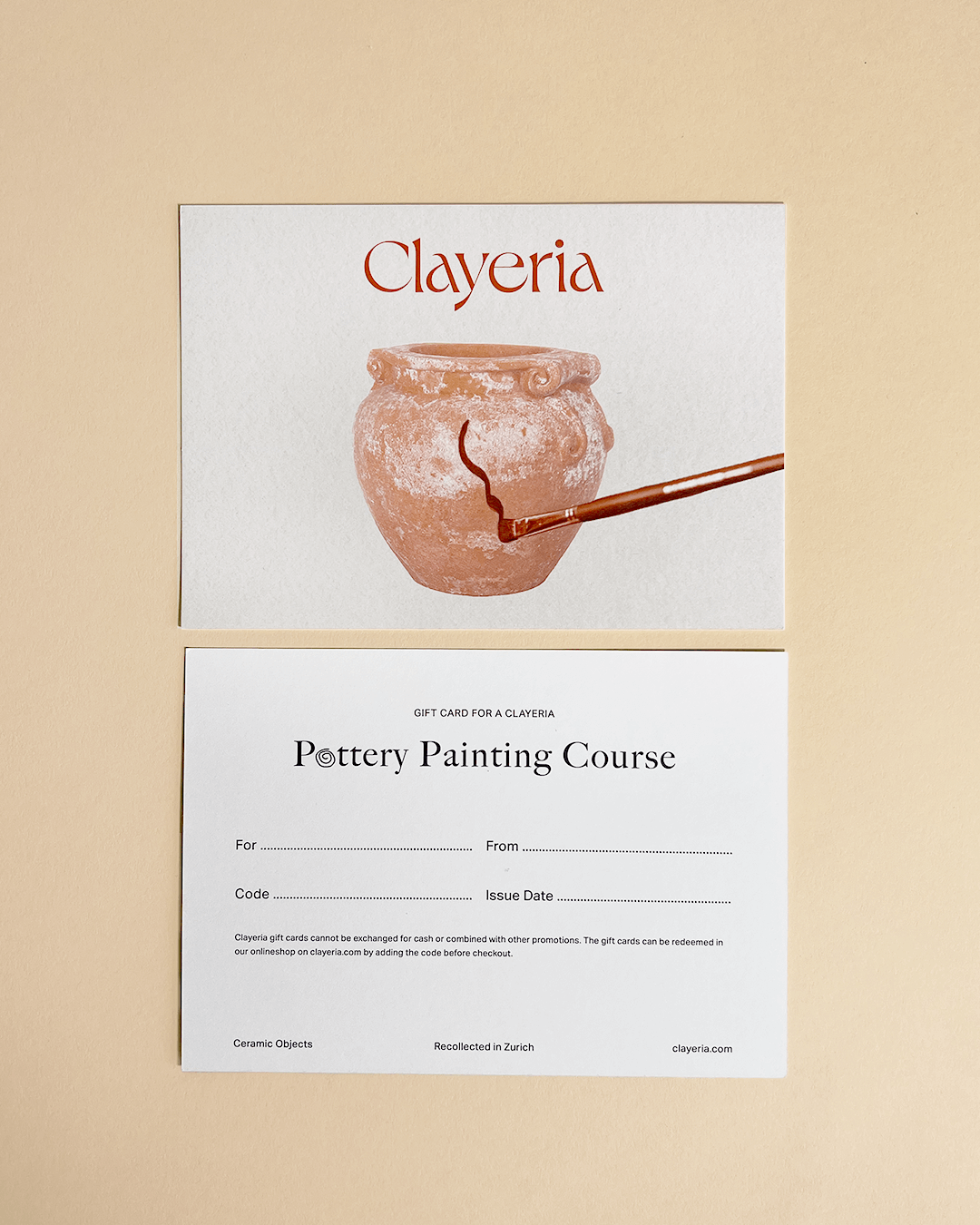 Giftcard for a Clayeria Pottery Painting Course.
